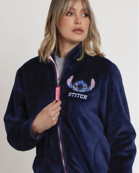 DISNEY Bata Manga Larga Calentita Stitch Faces para Mujer MARINO 2