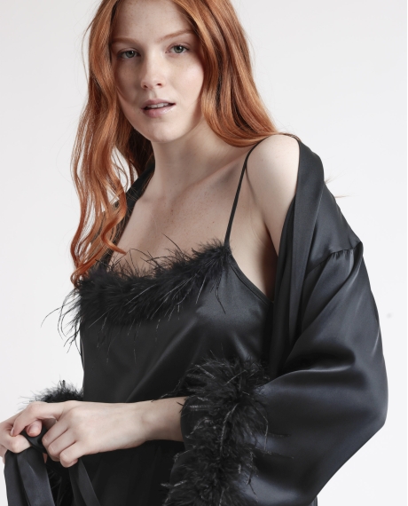 ADMAS LUXURY Bata Manga Larga Marabu Luxe para Mujer NEGRO 2