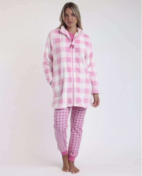 BARBIE Bata Manga Larga Calentita Vichy Mood para Mujer ROSA