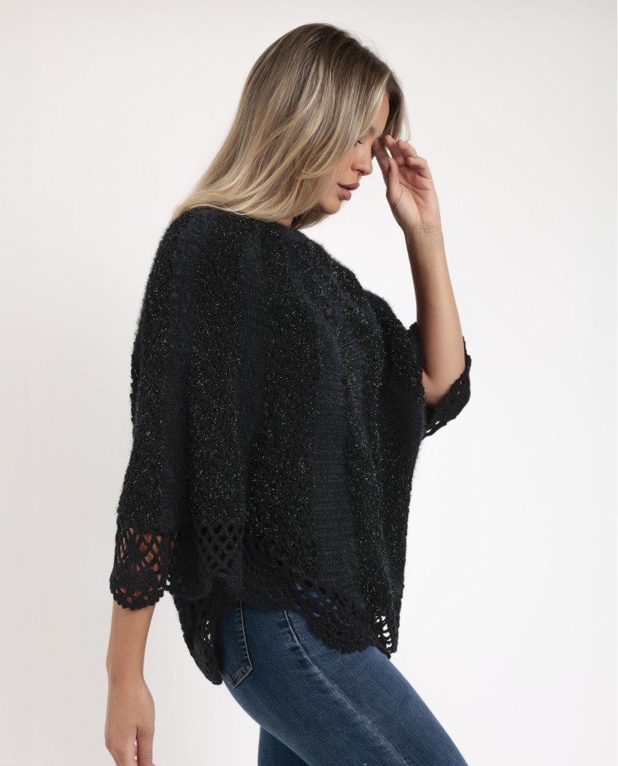 ADMAS Poncho de Punto Liso Romantic para Mujer NEGRO ADMAS Poncho de Punto Liso Romantic para Mujer NEGRO
