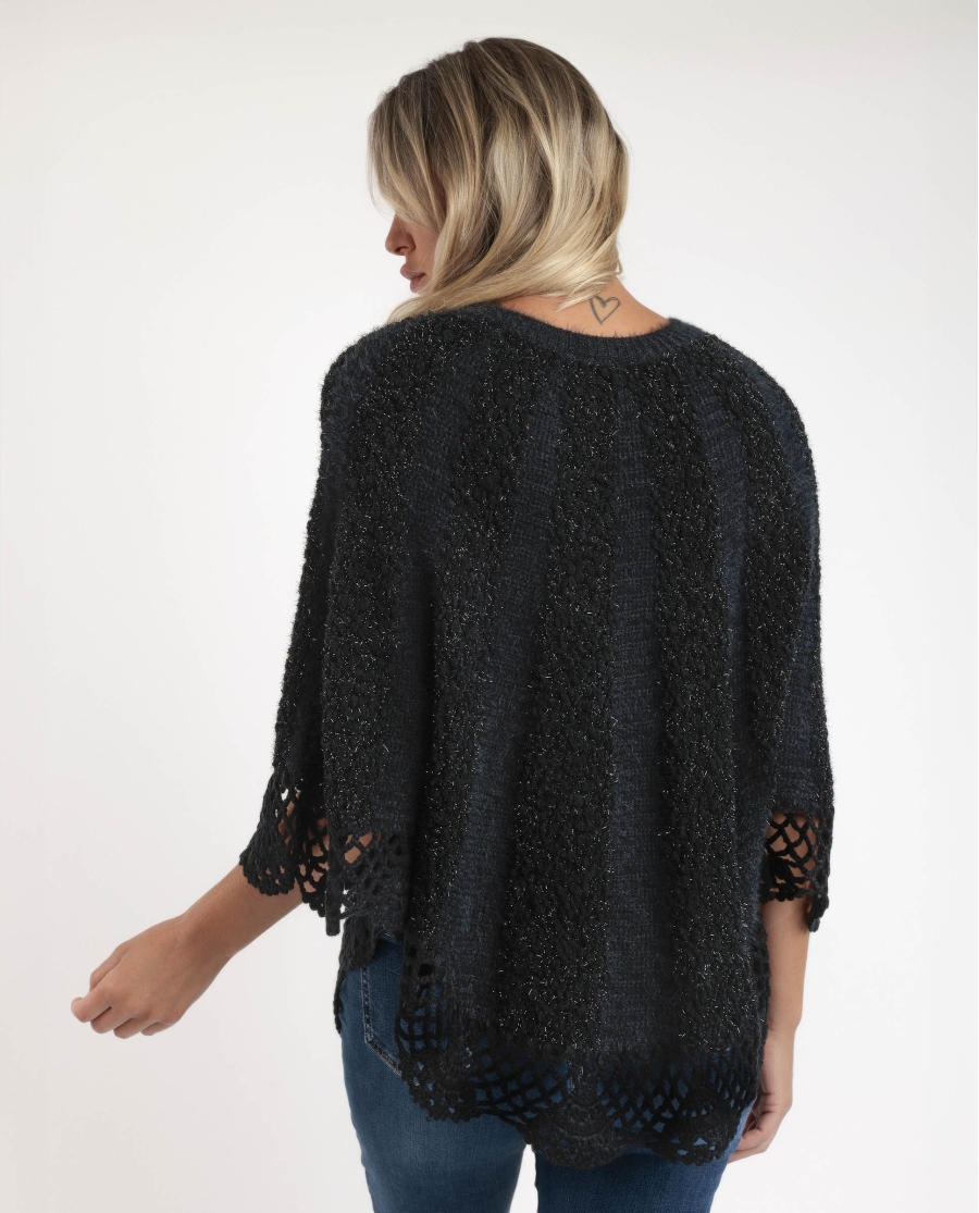 ADMAS Poncho de Punto Liso Romantic para Mujer NEGRO ADMAS Poncho de Punto Liso Romantic para Mujer NEGRO
