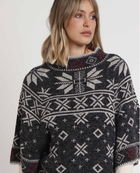 ADMAS Poncho de Punto Cenefa Snow para Mujer GRIS 2