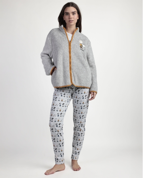 PEANUTS Bata Manga Larga Calentita Snoopy&Friends para Mujer GRIS JASPE