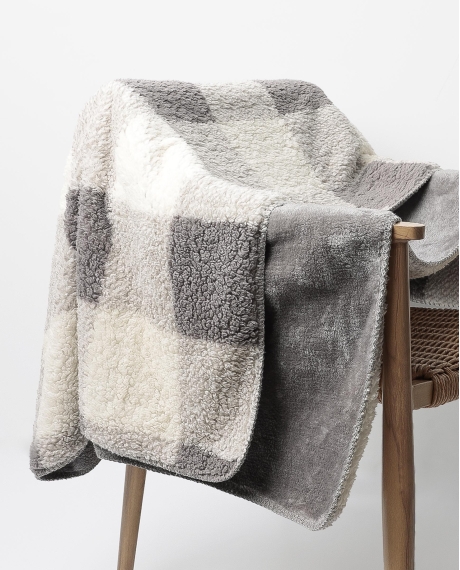 ADMAS Manta Doble Cara Sherpa Cuadros GRIS 2