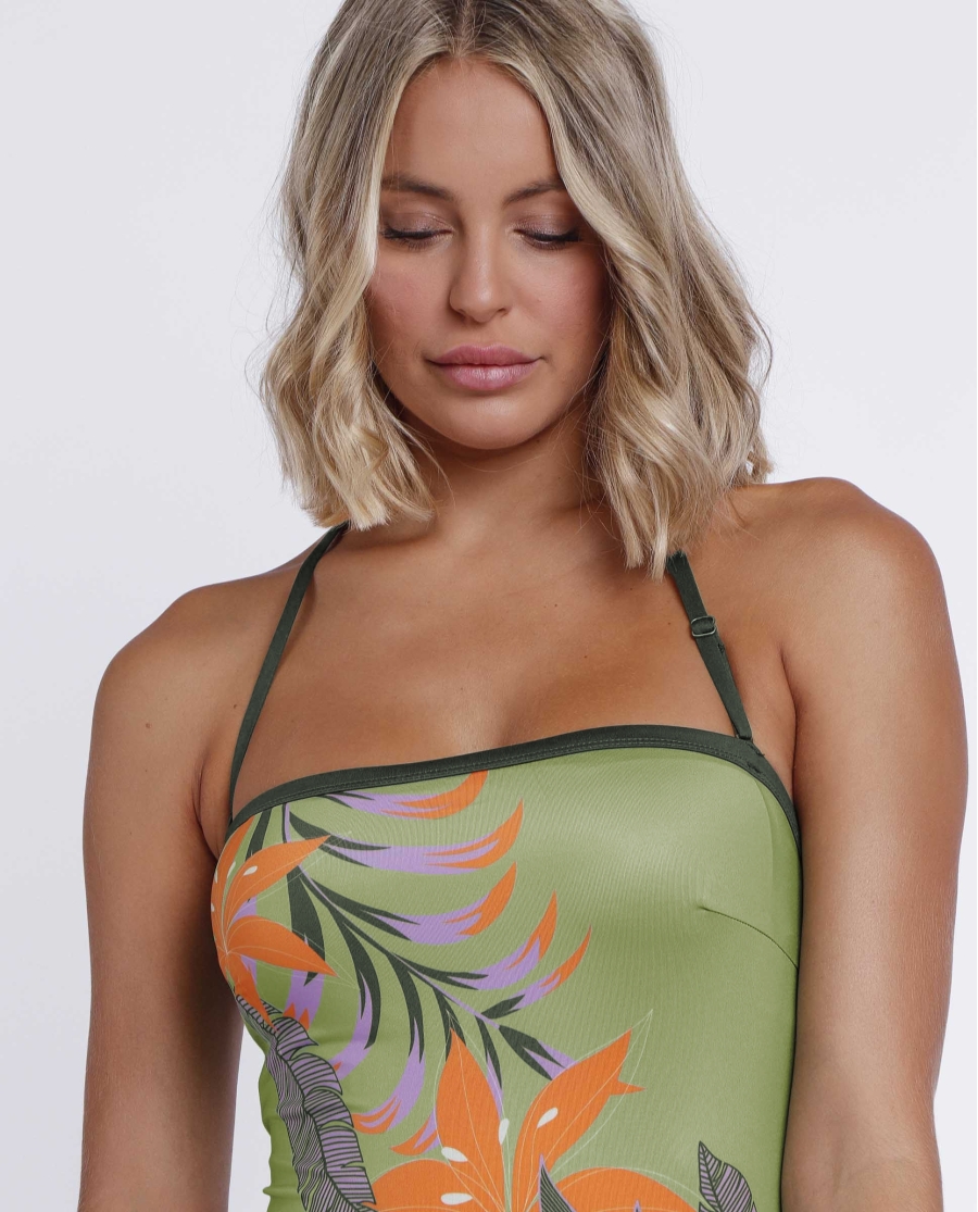 ADMAS Bañador Bandeau Jungle Mauve para Mujer VERDE