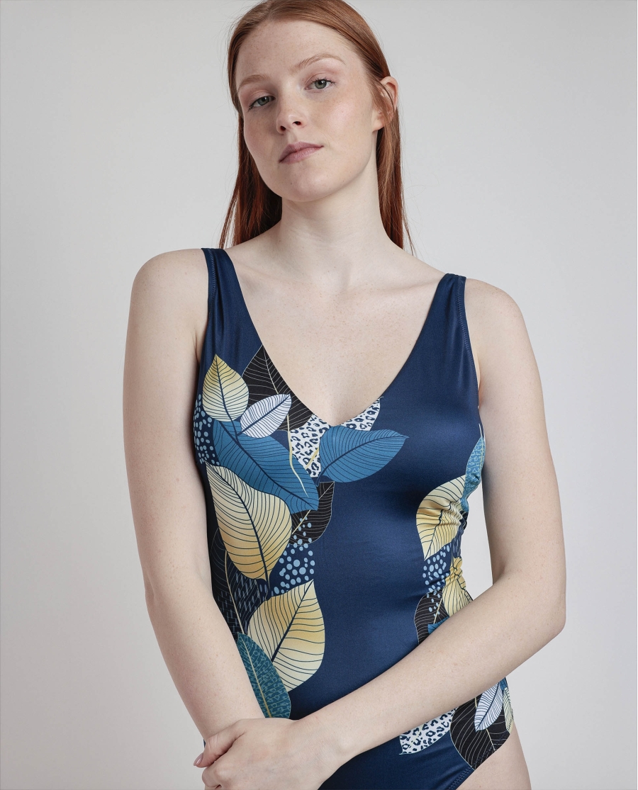 ADMAS Bañador Copa Triángulo Gold Leaves para Mujer MARINO