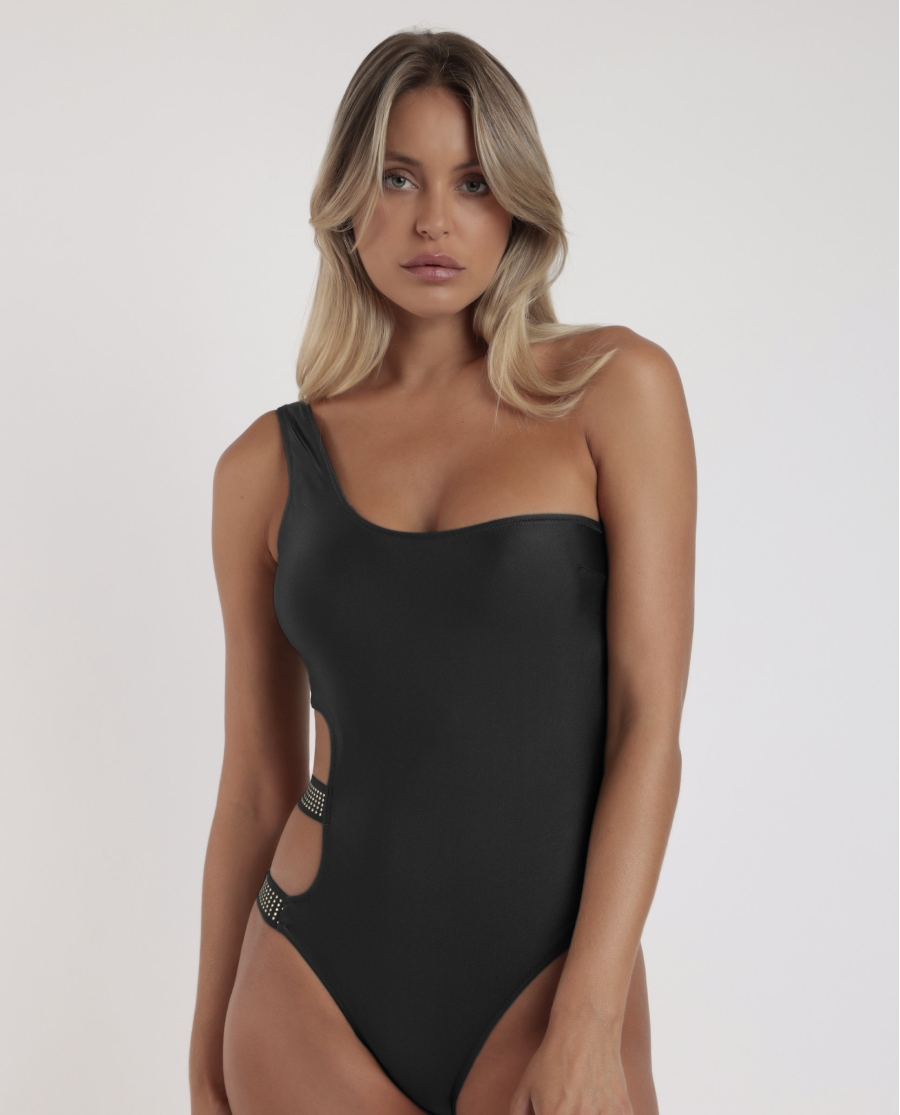 ADMAS Bañador Asimétrico Punk Beach para Mujer NEGRO