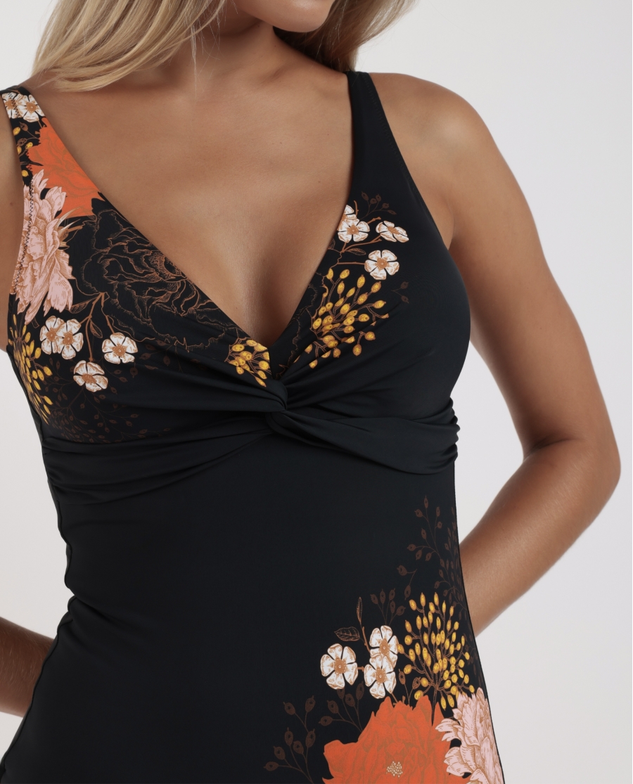 ADMAS Bañador Capacidad Orientel Flowers para Mujer NEGRO