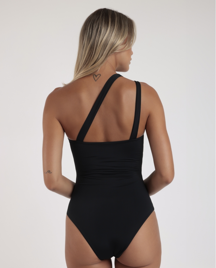 ADMAS Bañador Asimétrico Orientel Flowers para Mujer NEGRO