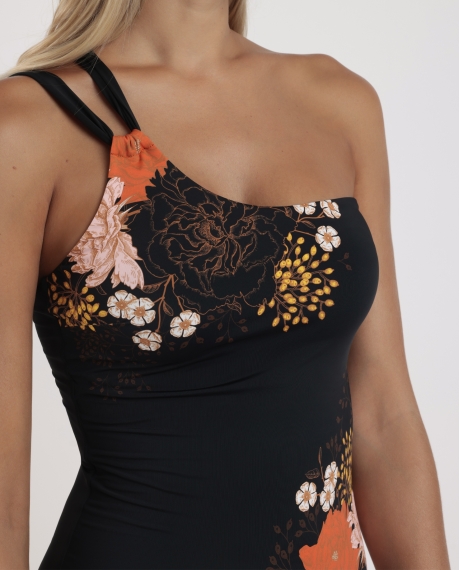 ADMAS Bañador Asimétrico Orientel Flowers para Mujer NEGRO 2