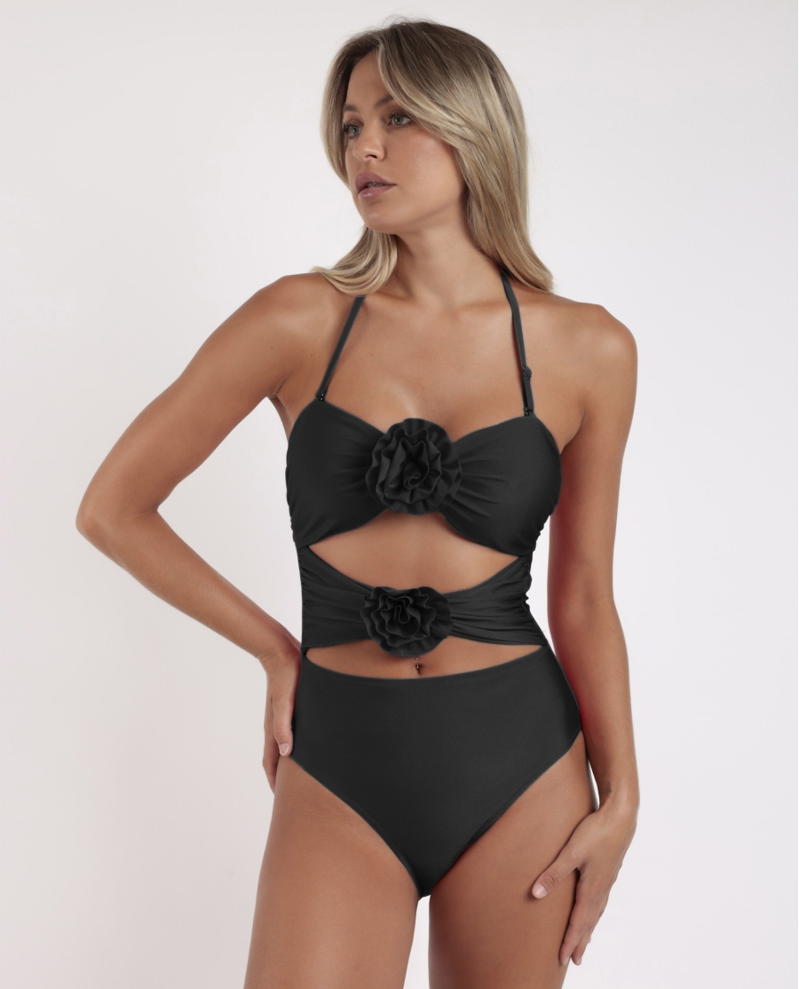 ADMAS Bañador Cut-Out Paradise Beach para Mujer NEGRO
