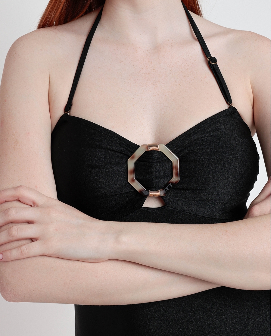 ADMAS Bañador Bandeau Drapeado Desert Palm para Mujer NEGRO