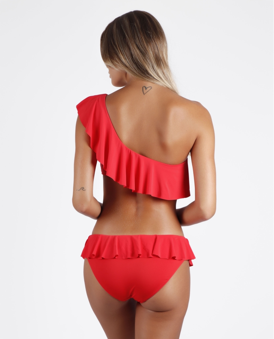 ADMAS Bikini Asimétrico Volante para Mujer ROJO