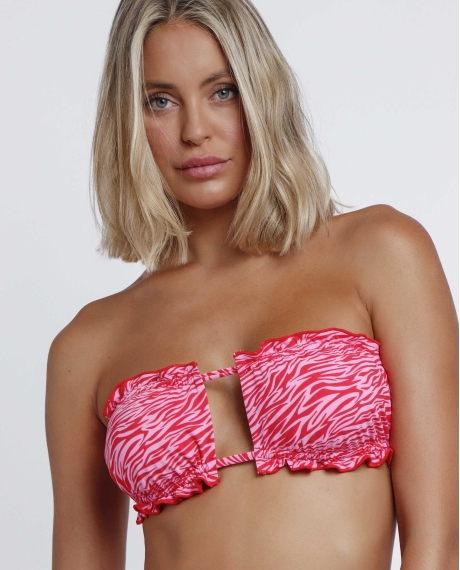 ADMAS Bikini Bandeau Cortinilla Zebra Colours para Mujer ROJO 2