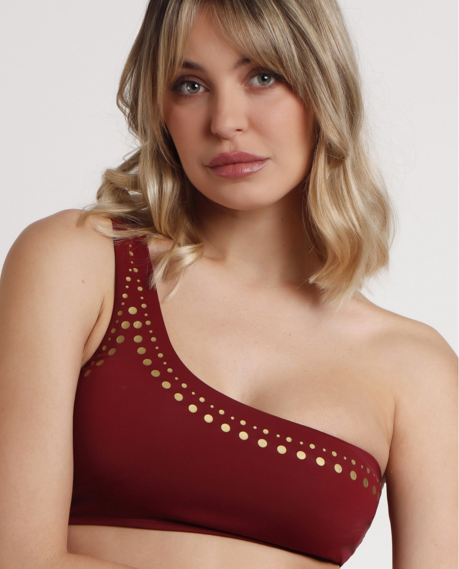 ADMAS Bikini Asimétrico Metallic Stones para Mujer BURDEOS