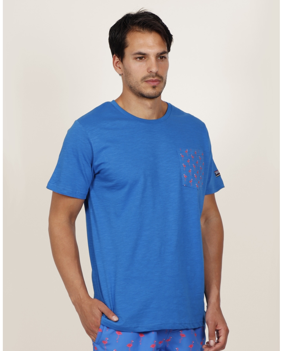 DIVER Camiseta Playa Flamingo para Hombre AZUL DIVER Camiseta Playa Flamingo para Hombre AZUL