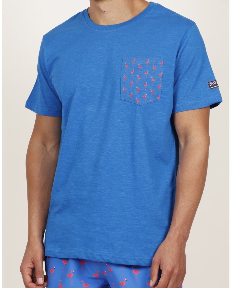 DIVER Camiseta Playa Flamingo para Hombre AZUL DIVER Camiseta Playa Flamingo para Hombre AZUL
