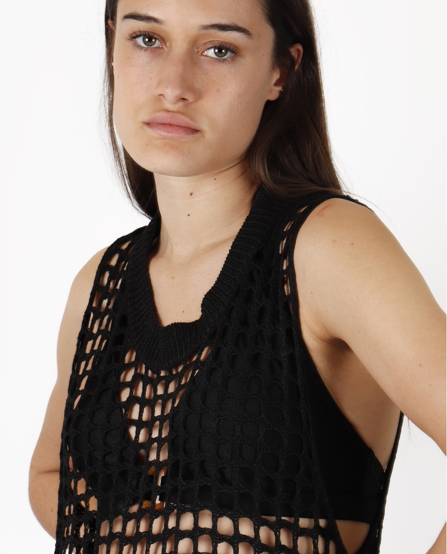 Vestido Sin Mangas Playa Crochet Largo para Mujer NEGRO