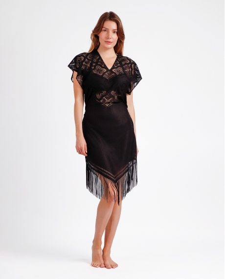 Vestido Manga Corta Sunset Palm para Mujer NEGRO