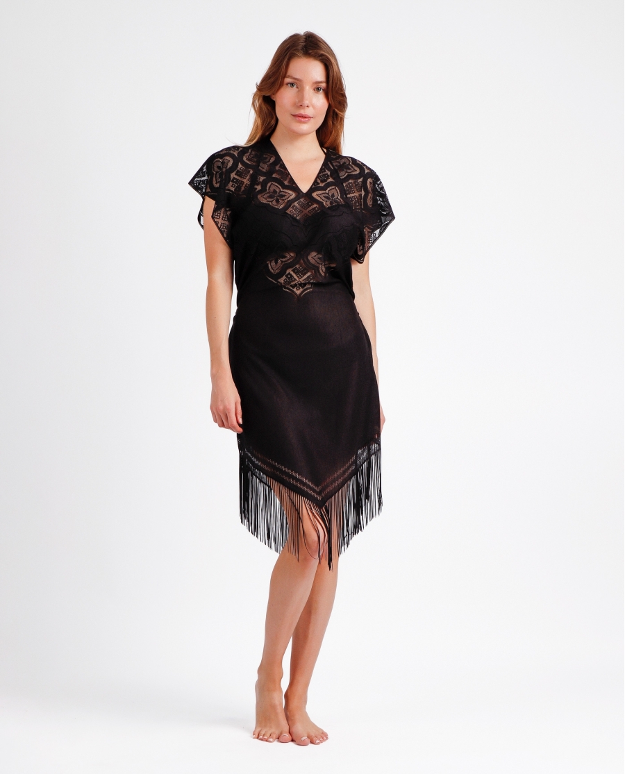 Vestido Manga Corta Sunset Palm para Mujer NEGRO