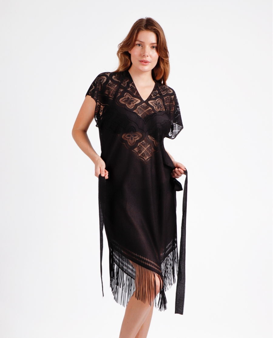 Vestido Manga Corta Sunset Palm para Mujer NEGRO