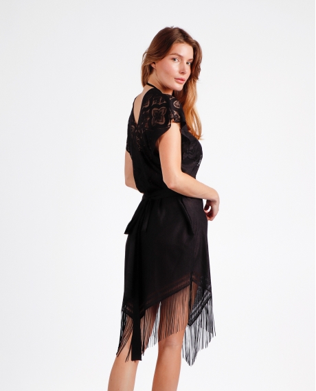 Vestido Manga Corta Sunset Palm para Mujer NEGRO 2