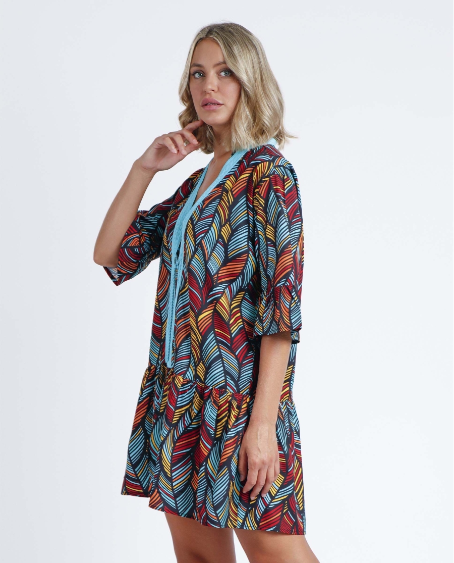 ADMAS Vestido Ethnic Feathers para Mujer TURQUESA ADMAS Vestido Ethnic Feathers para Mujer TURQUESA