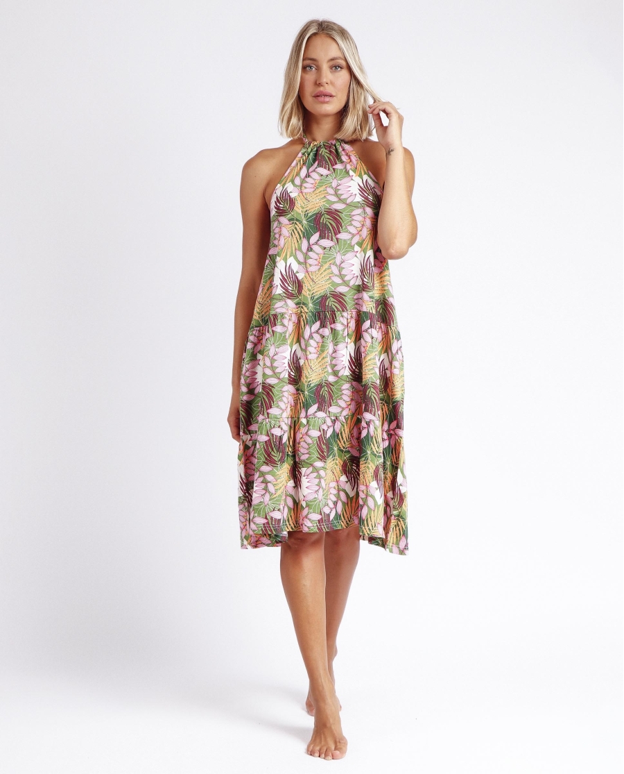 ADMAS Vestido Playa Largo Sin Mangas Hawaii para Mujer FOREST ADMAS Vestido Playa Largo Sin Mangas Hawaii para Mujer FOREST