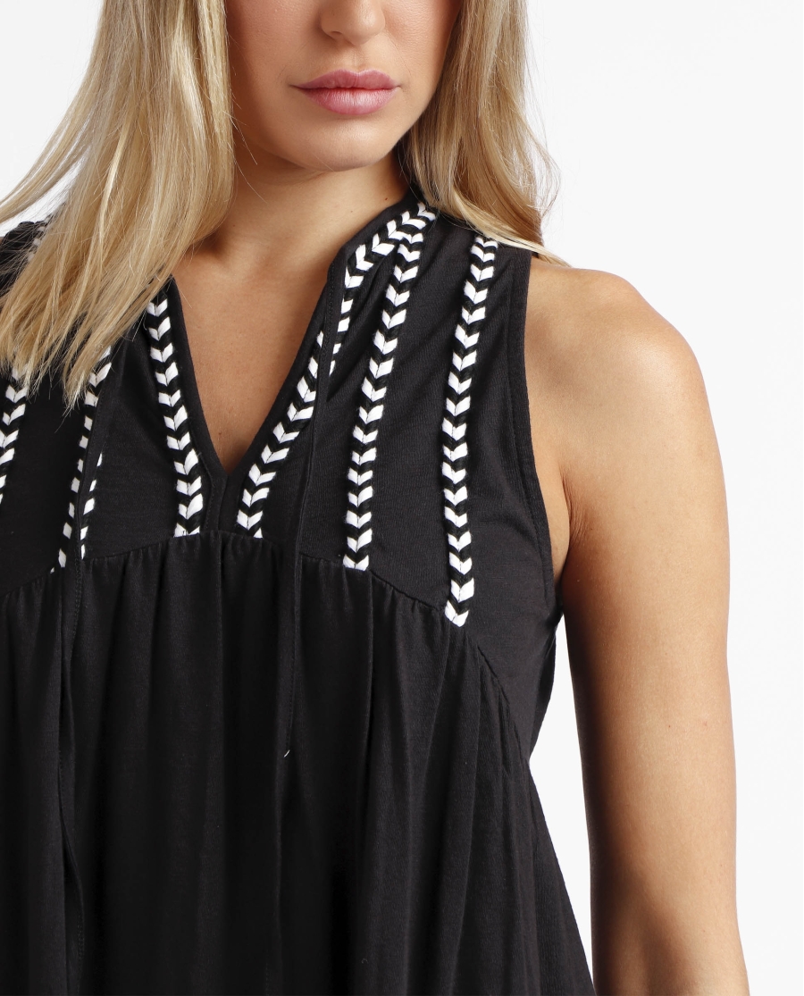 ADMAS Vestido Sin Mangas Beach Flowers para Mujer NEGRO