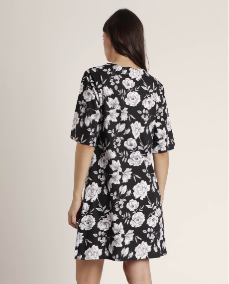 ADMAS Vestido Manga Francesa Beach Flowers para Mujer NEGRO 2