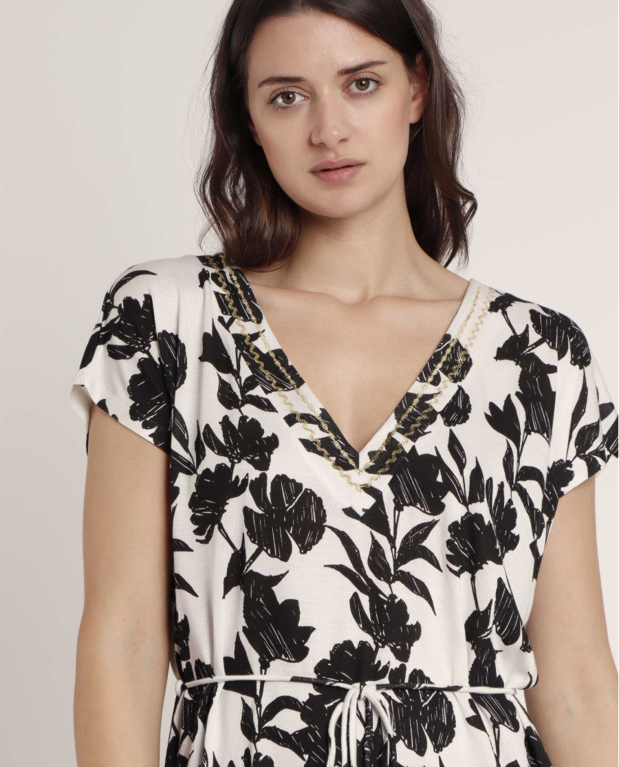 ADMAS Vestido Manga Corta Waves para Mujer BLANCO