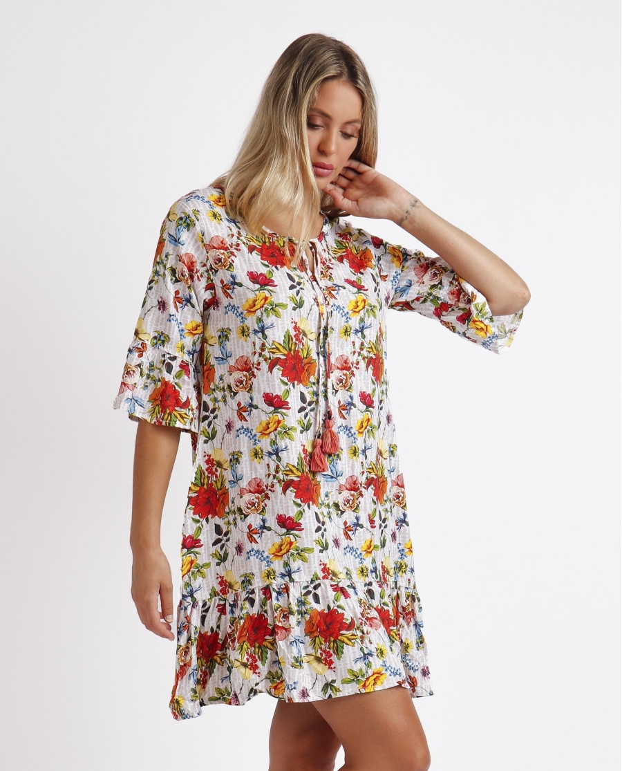 ADMAS Vestido Manga Francesa Mexican Otomi para Mujer MULTICOLOR