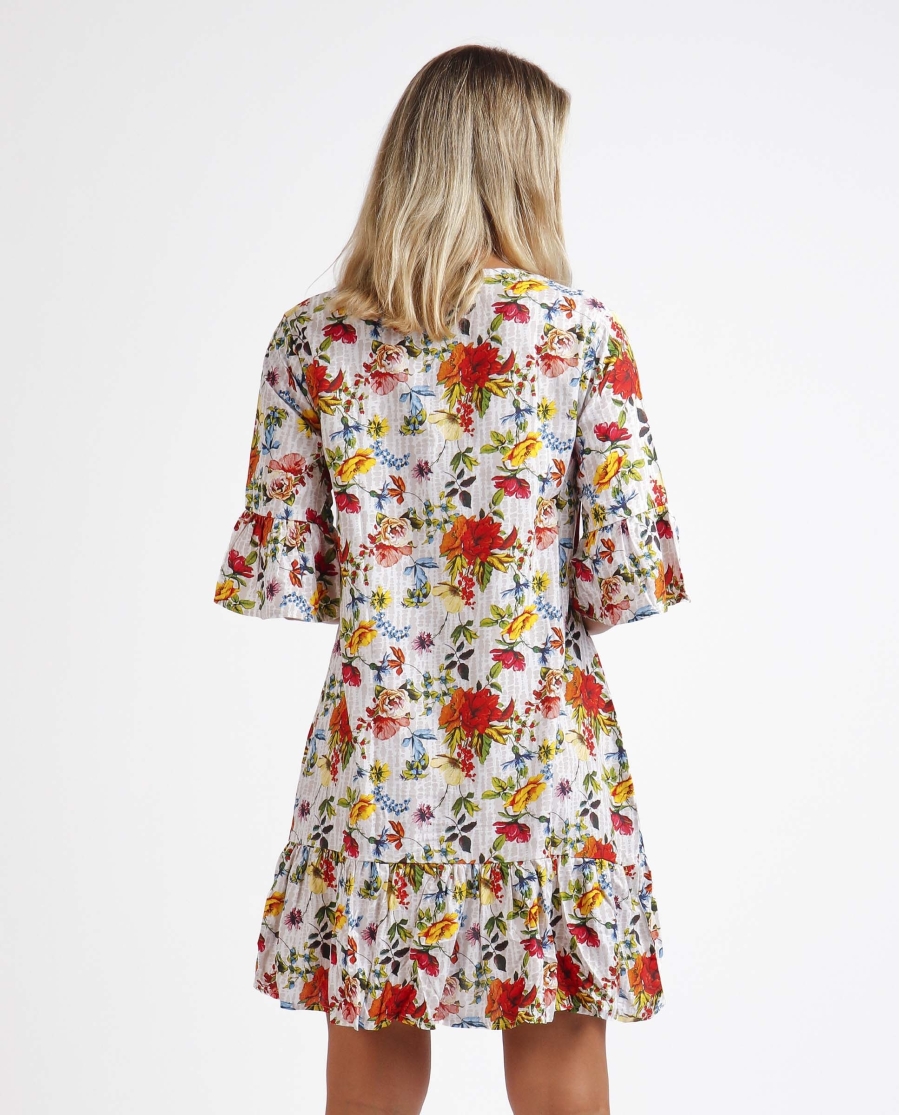 ADMAS Vestido Manga Francesa Mexican Otomi para Mujer MULTICOLOR