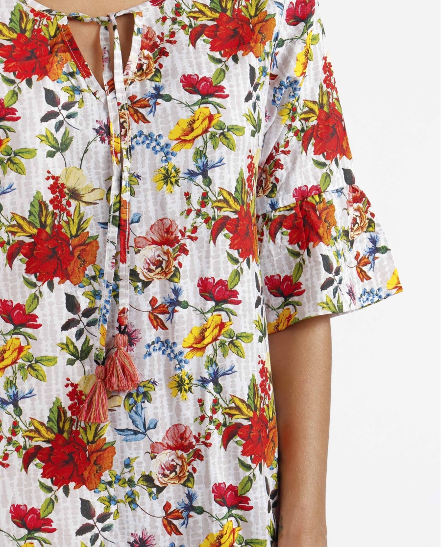 ADMAS Vestido Manga Francesa Mexican Otomi para Mujer MULTICOLOR