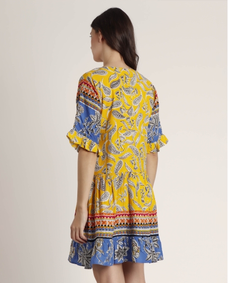 ADMAS Vestido Manga Francesa Hippy Beach para Mujer AMARILLO 2