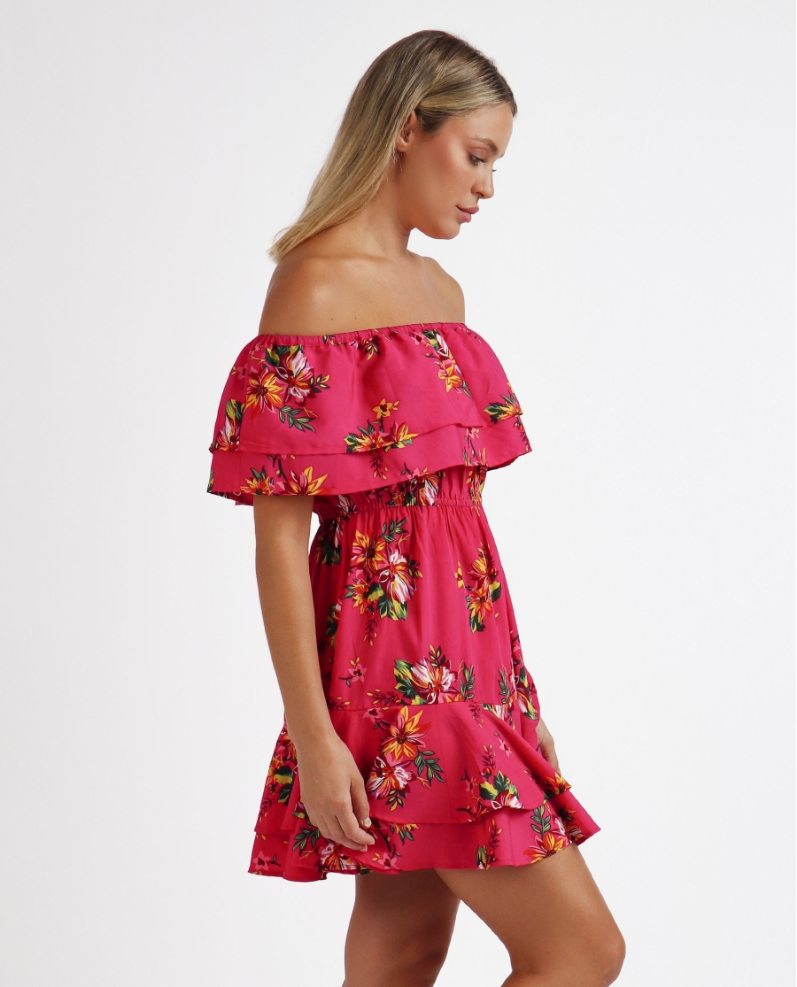 ADMAS Vestido Volantes Palabra de Honor Spring Festival para Mujer FUCSIA ADMAS Vestido Volantes Palabra de Honor Spring Festival para Mujer FUCSIA