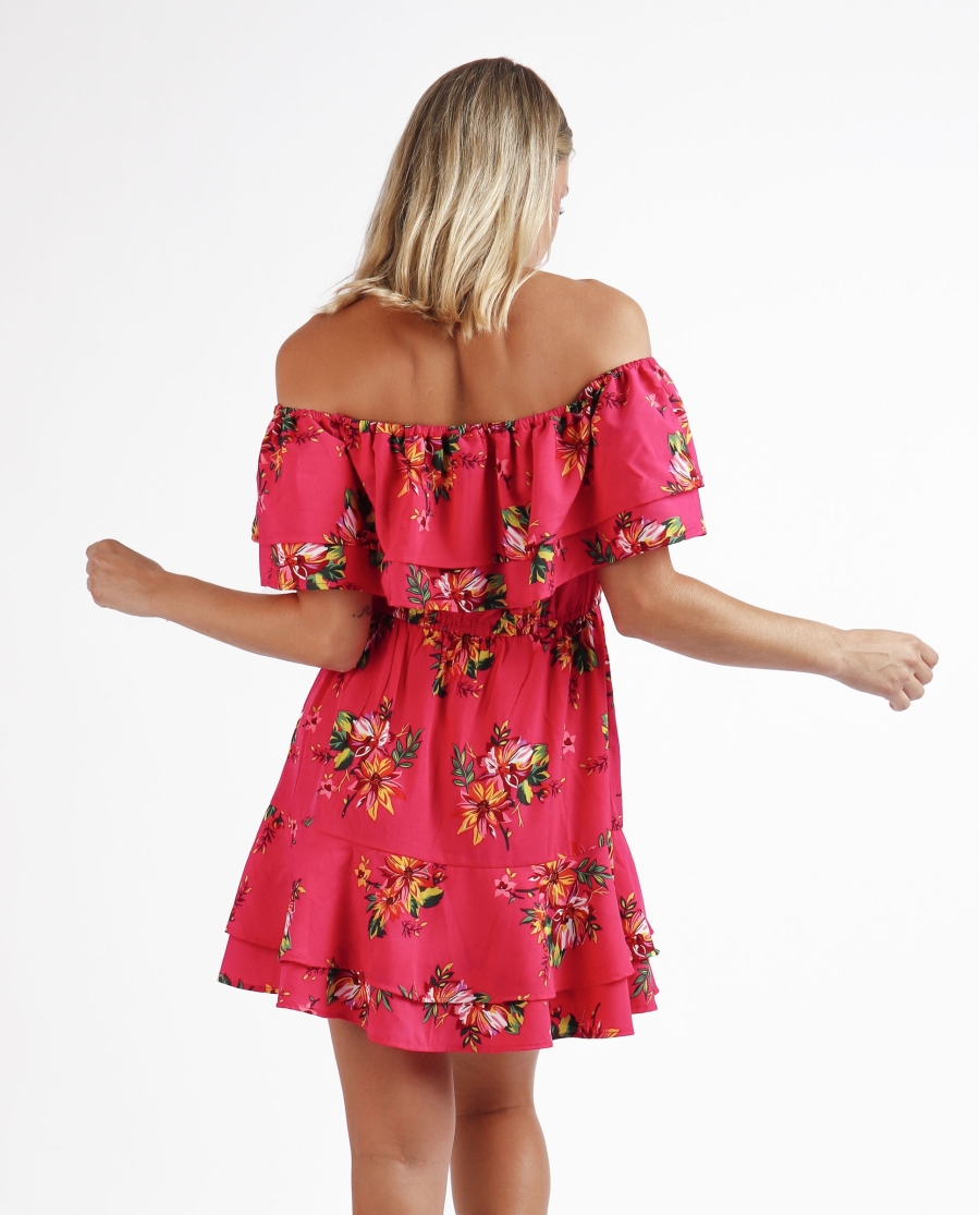 ADMAS Vestido Volantes Palabra de Honor Spring Festival para Mujer FUCSIA ADMAS Vestido Volantes Palabra de Honor Spring Festival para Mujer FUCSIA