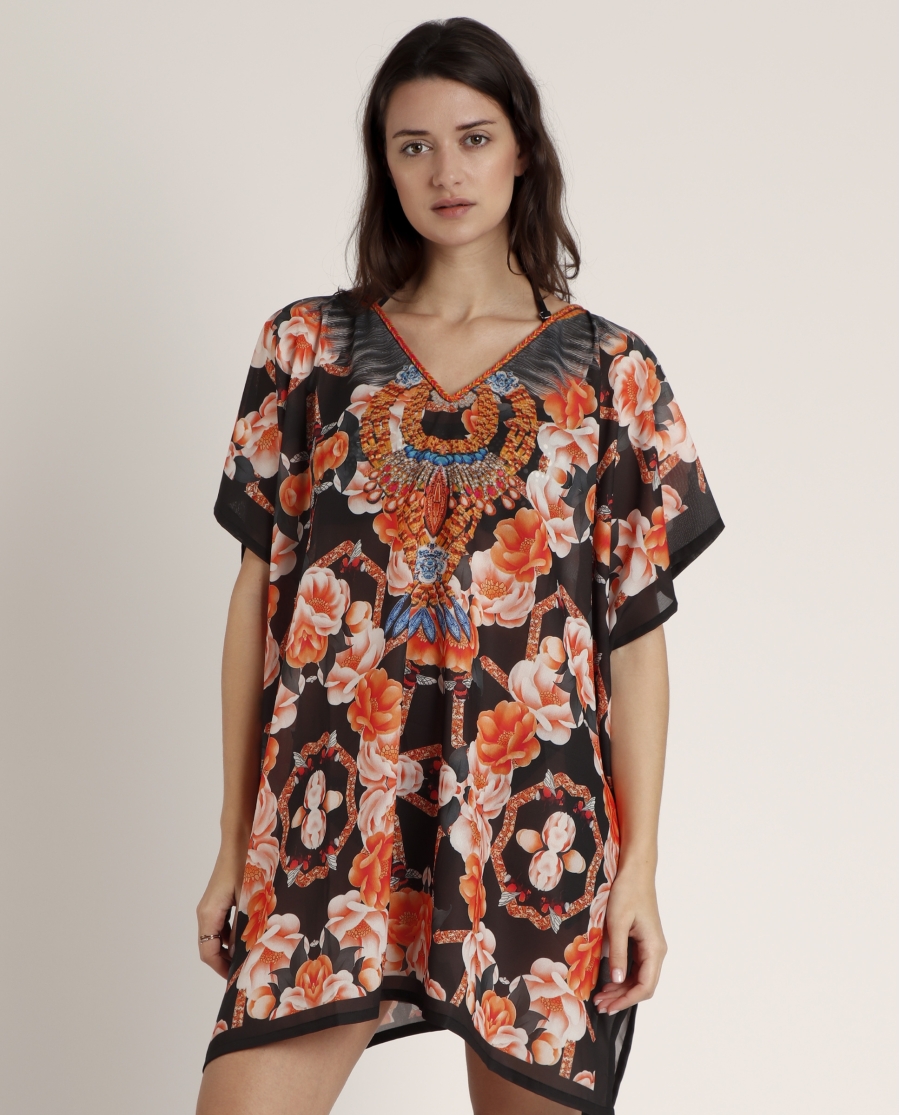 ADMAS Vestido Kaftán Flores Naranjas para Mujer MULTICOLOR