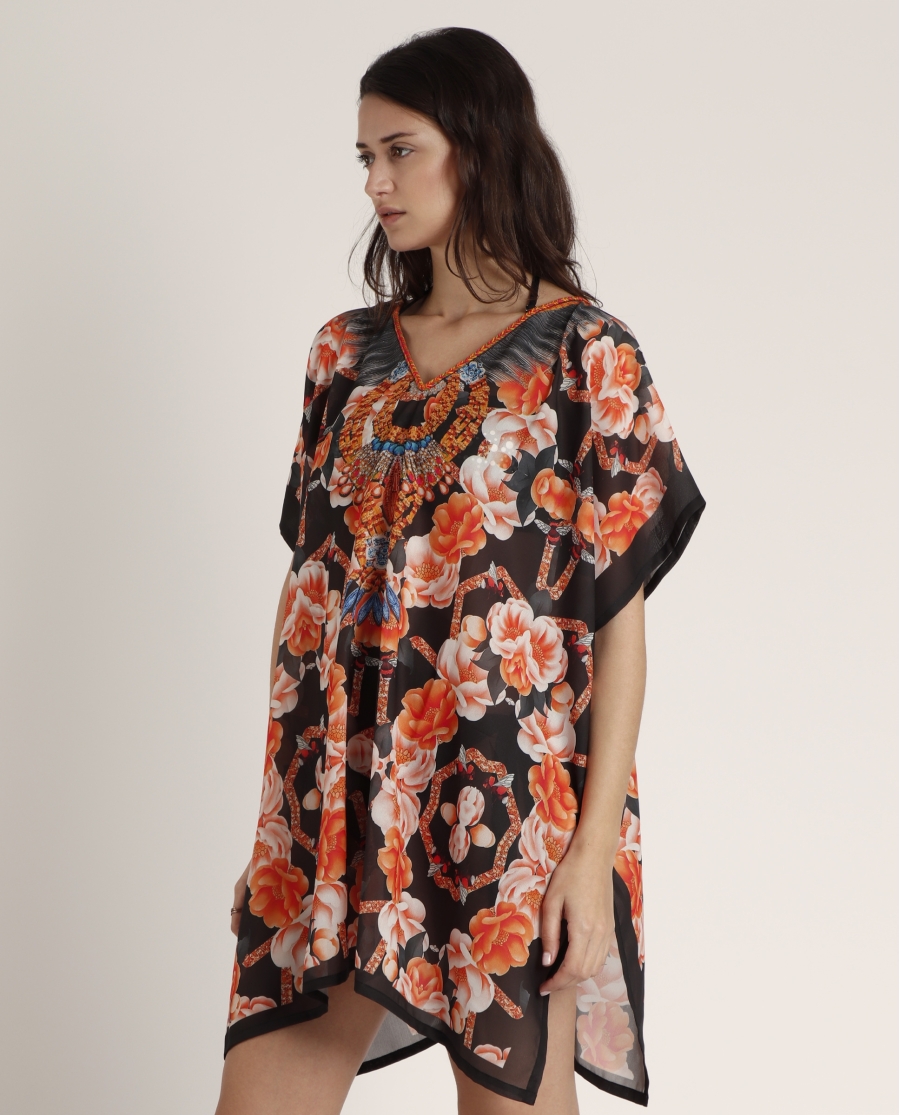 ADMAS Vestido Kaftán Flores Naranjas para Mujer MULTICOLOR