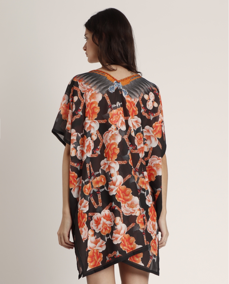 ADMAS Vestido Kaftán Flores Naranjas para Mujer MULTICOLOR