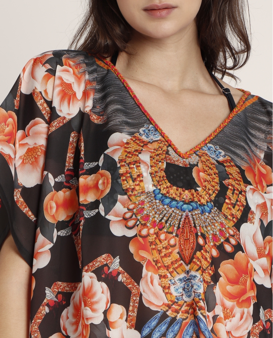 ADMAS Vestido Kaftán Flores Naranjas para Mujer MULTICOLOR