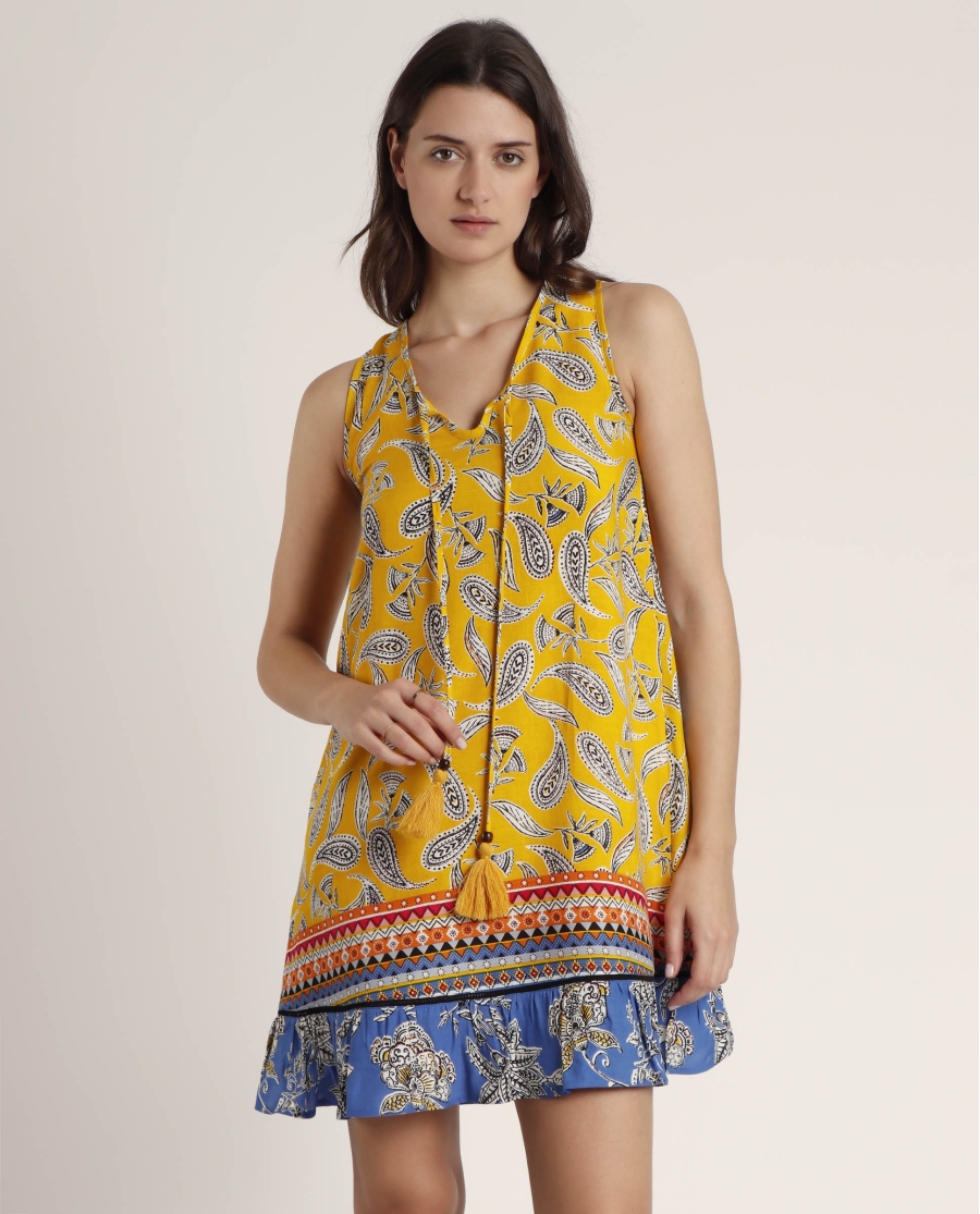 ADMAS Vestido Sin Mangas Hippy Beach para Mujer AMARILLO ADMAS Vestido Sin Mangas Hippy Beach para Mujer AMARILLO