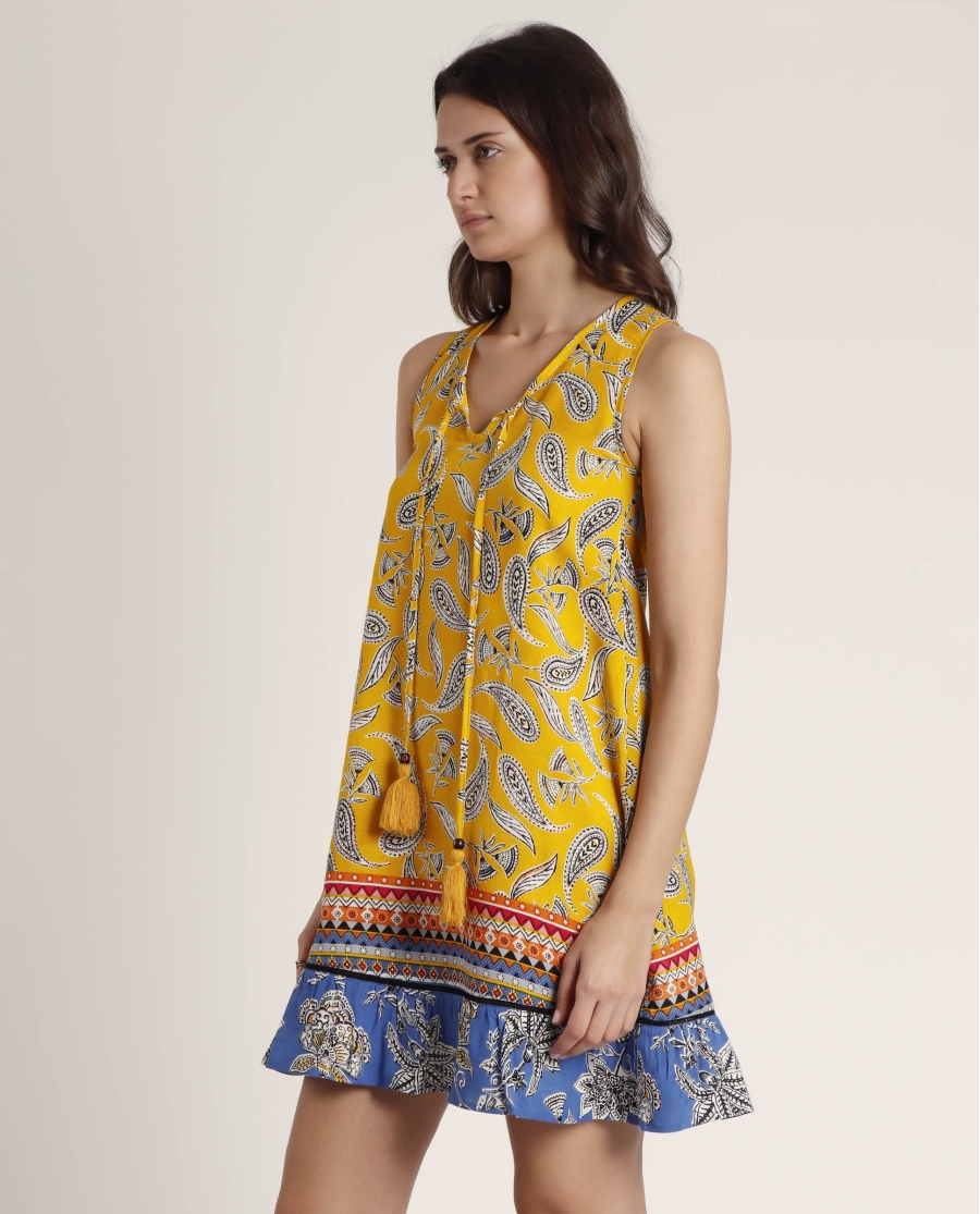 ADMAS Vestido Sin Mangas Hippy Beach para Mujer AMARILLO ADMAS Vestido Sin Mangas Hippy Beach para Mujer AMARILLO