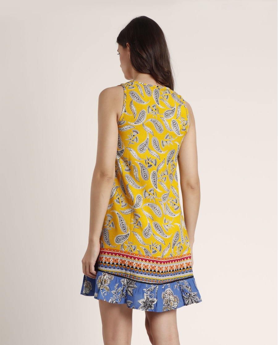 ADMAS Vestido Sin Mangas Hippy Beach para Mujer AMARILLO ADMAS Vestido Sin Mangas Hippy Beach para Mujer AMARILLO