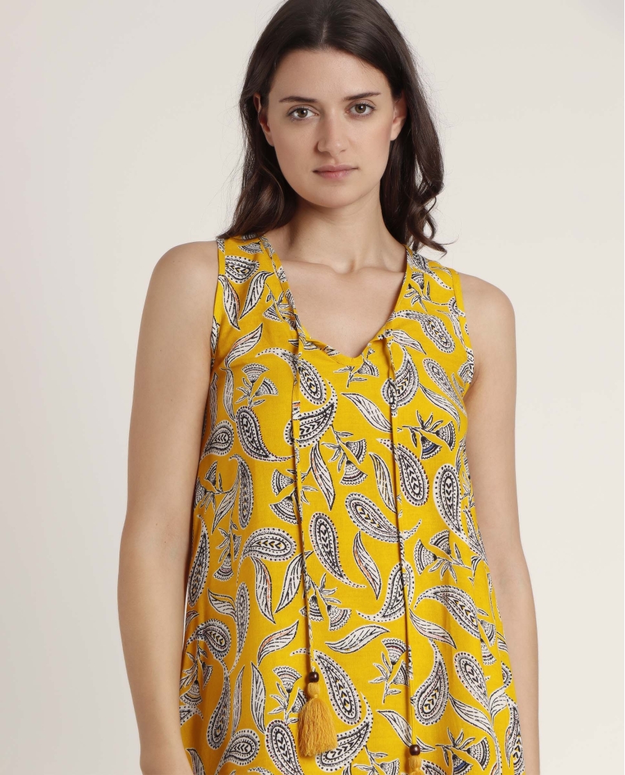ADMAS Vestido Sin Mangas Hippy Beach para Mujer AMARILLO ADMAS Vestido Sin Mangas Hippy Beach para Mujer AMARILLO