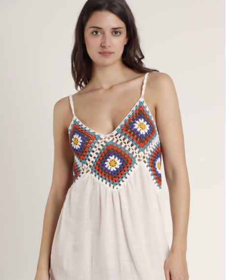 ADMAS Vestido Tirantes Hippy Crochet para Mujer BLANCO 2