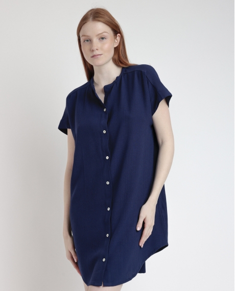 ADMAS Vestido Camisero Manga Corta Fluido para Mujer MARINO