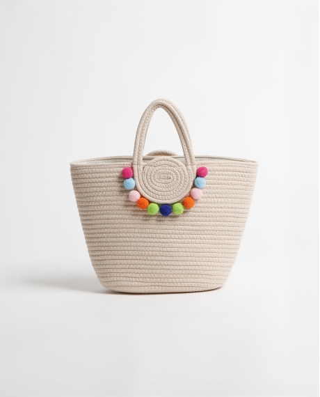 Bolso Playa Pompones para Mujer BEIGE