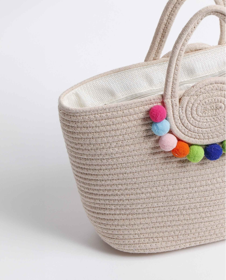 Bolso Playa Pompones para Mujer BEIGE Bolso Playa Pompones para Mujer BEIGE