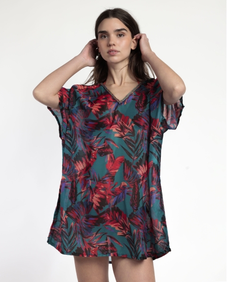 ADMAS Vestido Kaftan Manga Corta Tropical Ocean para Mujer OCEANO